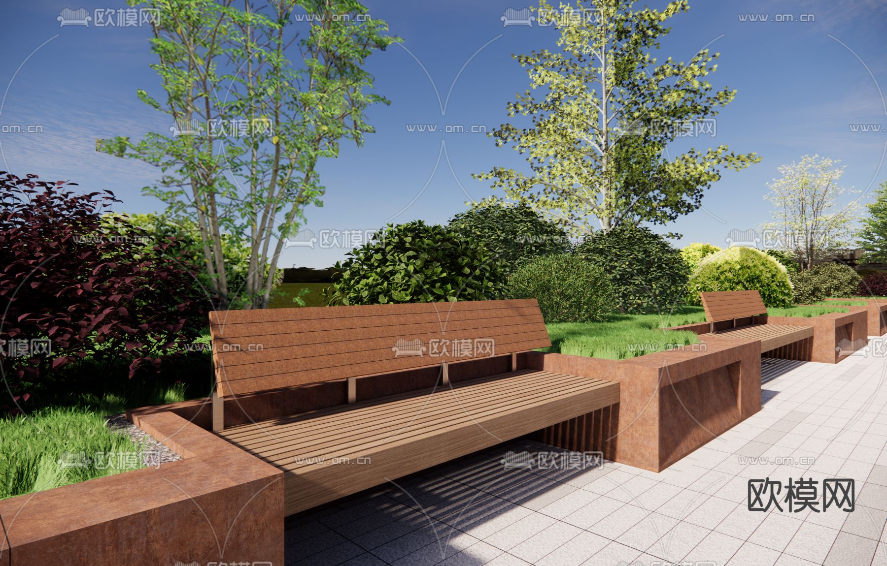 景观花池 座椅su模型下载（渲染图2）