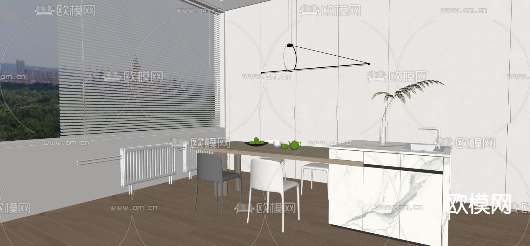 中岛吧台 餐厅吧台su模型下载（渲染图2）