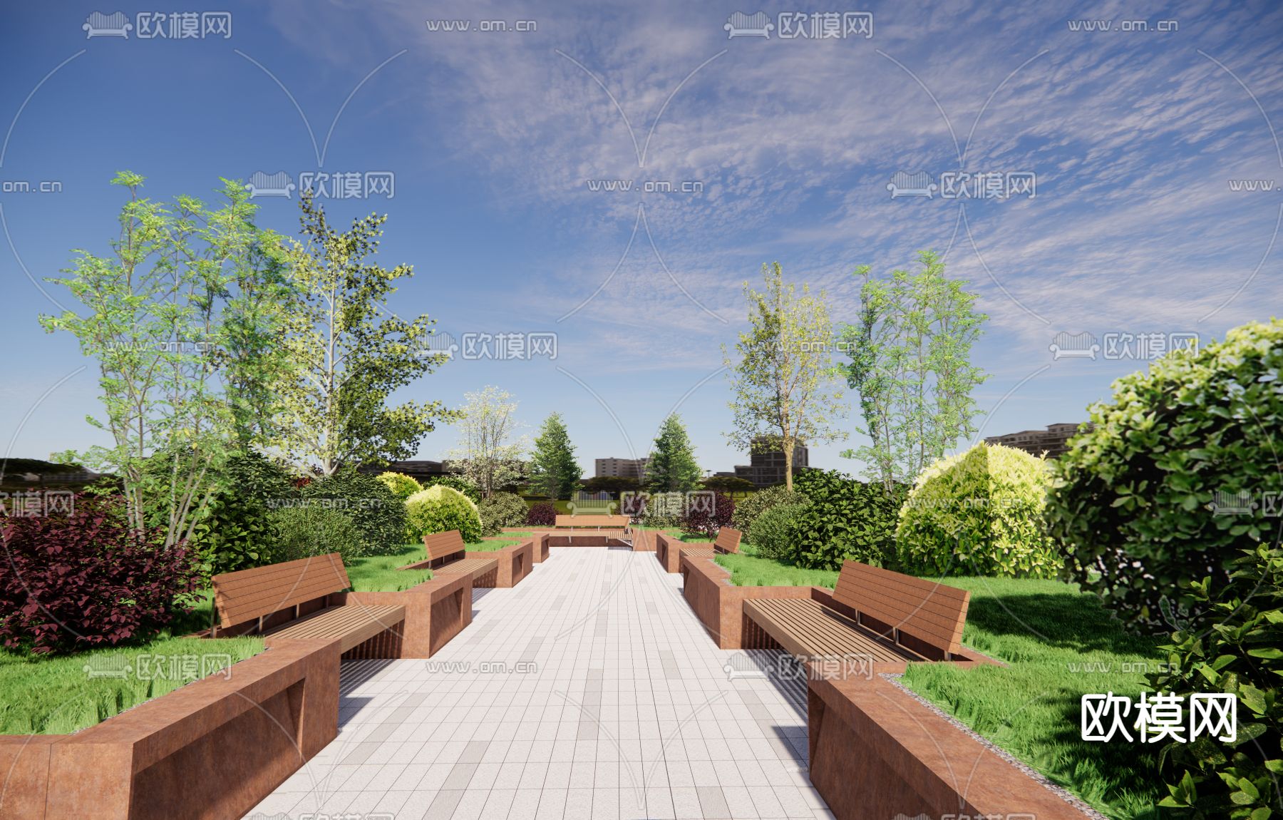 景观花池 座椅su模型下载（渲染图1）