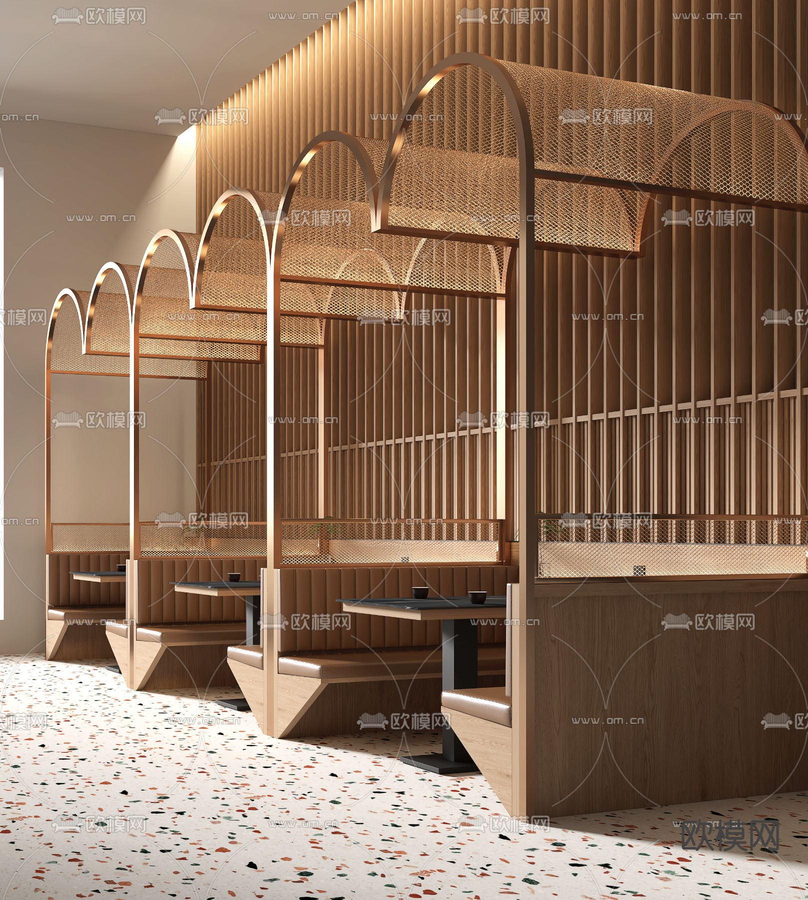 现代茶餐厅 卡座餐桌椅3d模型下载（渲染图3）