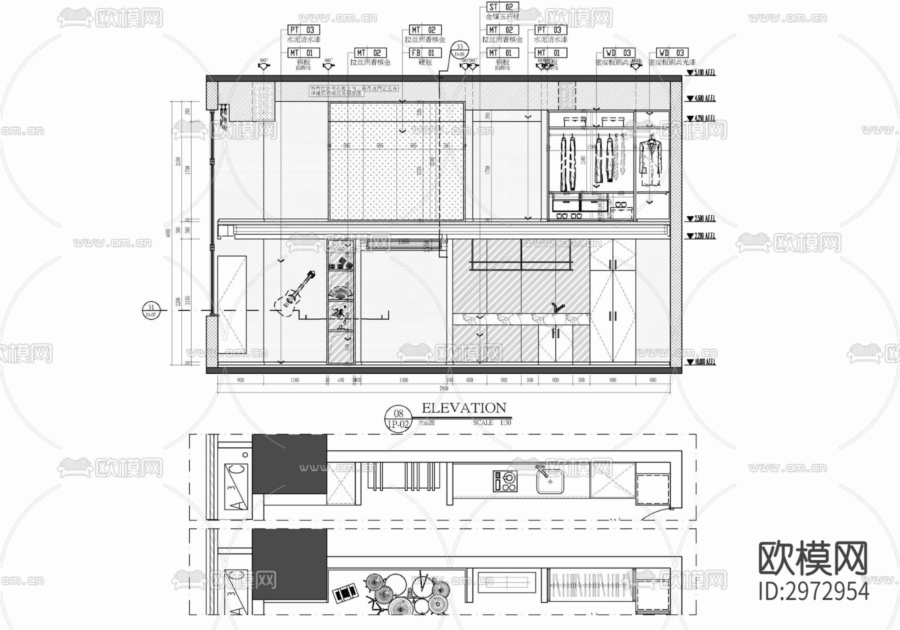 120㎡跃层办公+住宅公寓样板房室内cad施工图下载（渲染图7）