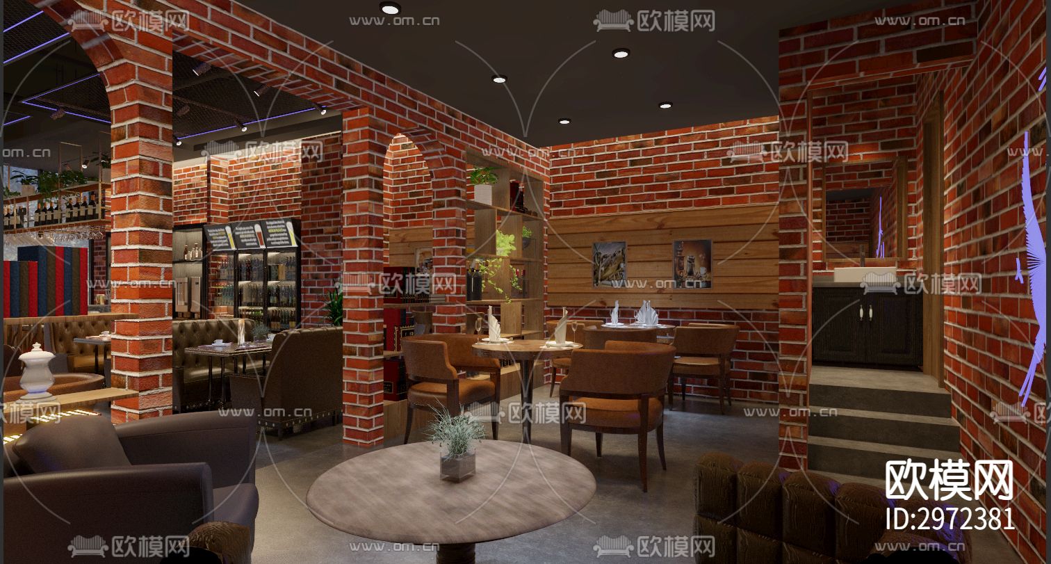 咖啡清吧店项目cad施工图下载（渲染图3）