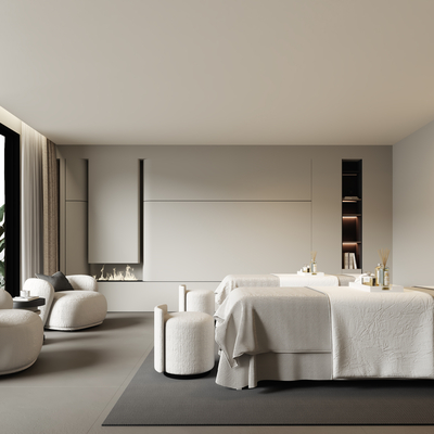  奶油风美容院su模型 