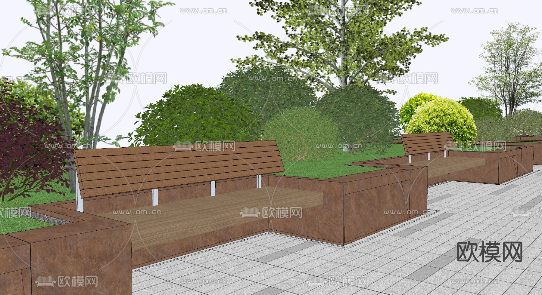 景观花池 座椅su模型下载（渲染图3）