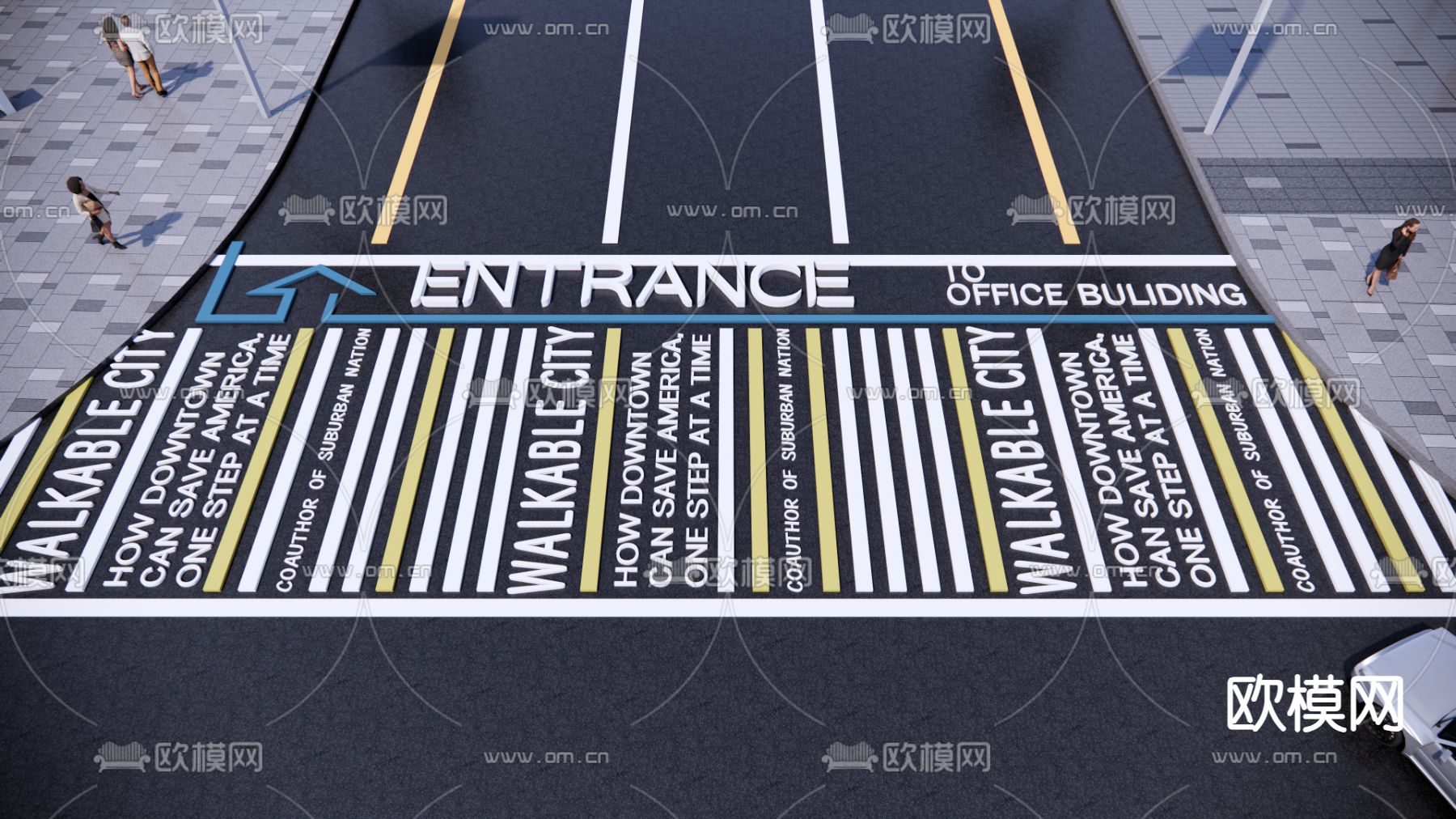 创意市政道路 道路标线 斑马线 马路箭头su模型下载（渲染图1）