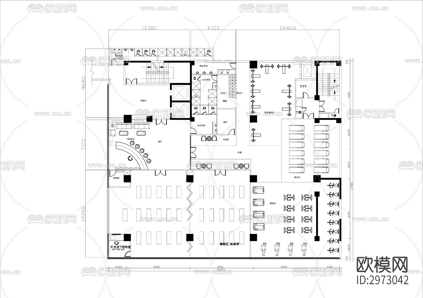 900㎡瑜伽健身会所cad平面图下载（渲染图2）
