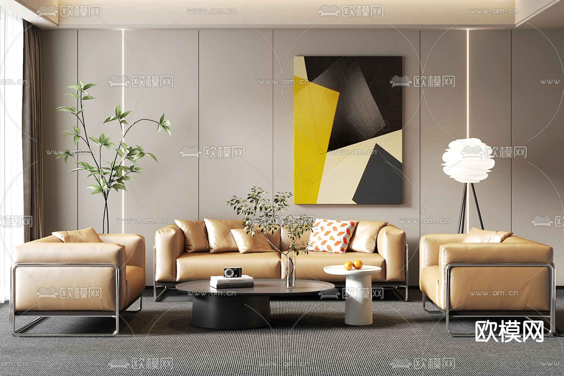 现代办公沙发su模型下载（渲染图2）