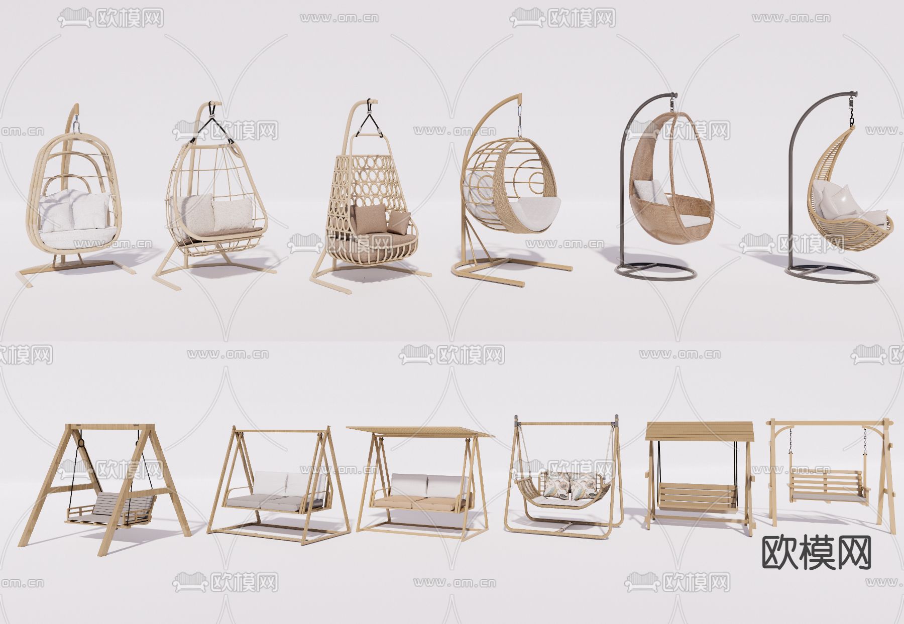 秋千椅 吊椅 吊篮su模型下载（渲染图1）