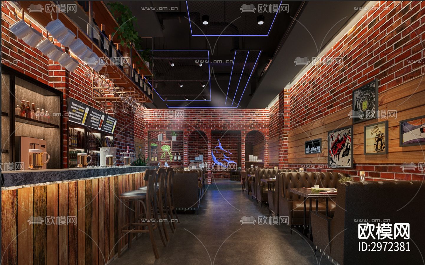 咖啡清吧店项目cad施工图下载（渲染图5）