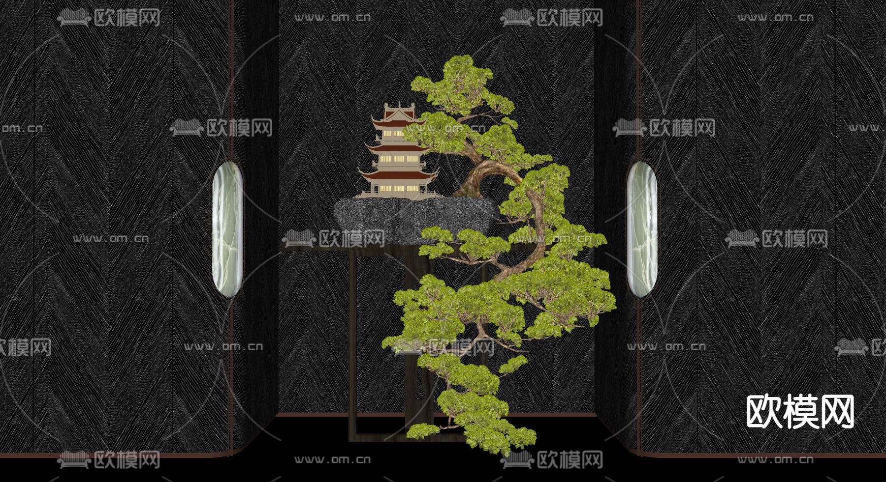新中式松树盆景su模型下载（渲染图1）