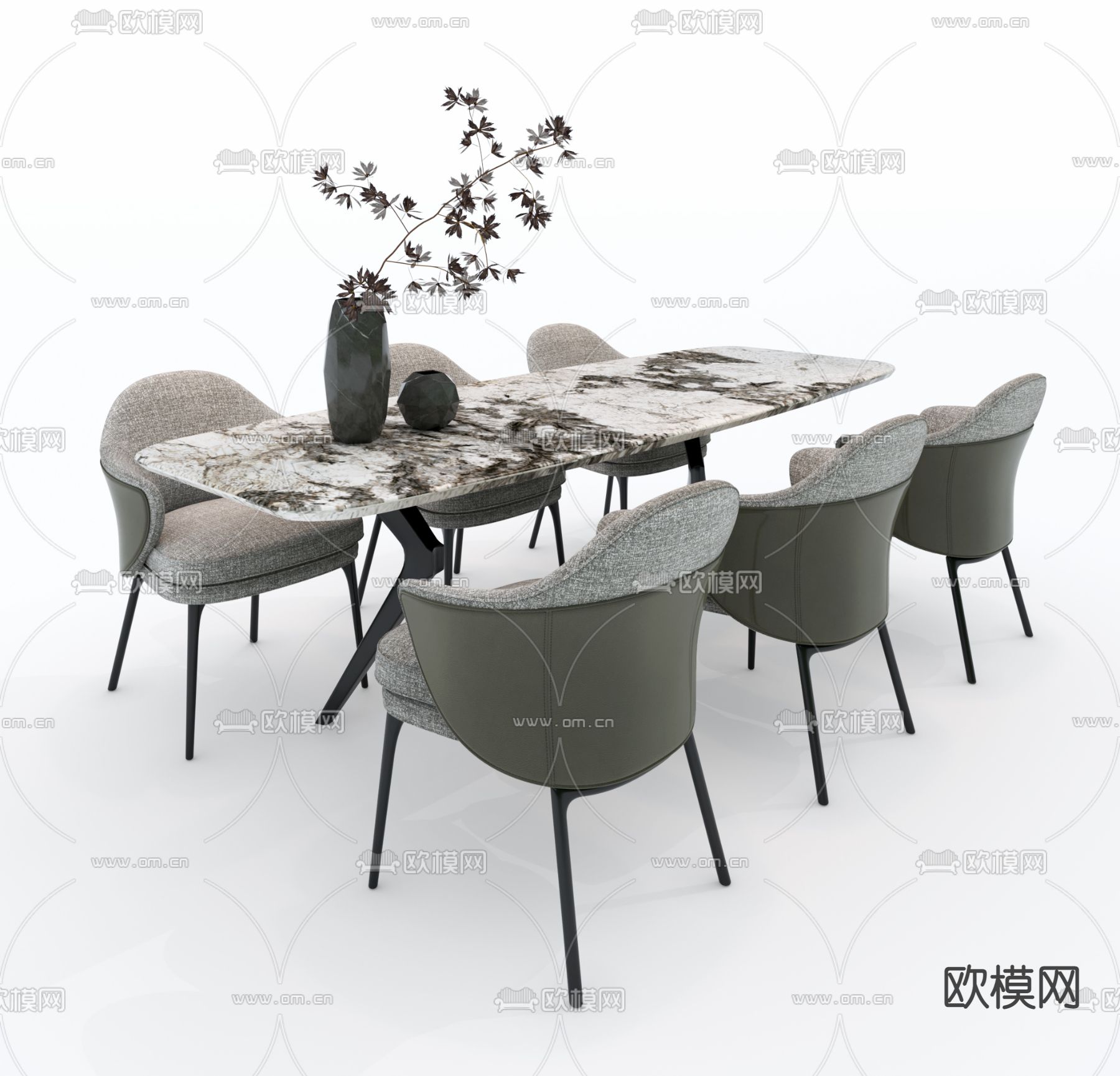 Poliform 大理石餐桌椅3d模型下载（渲染图2）