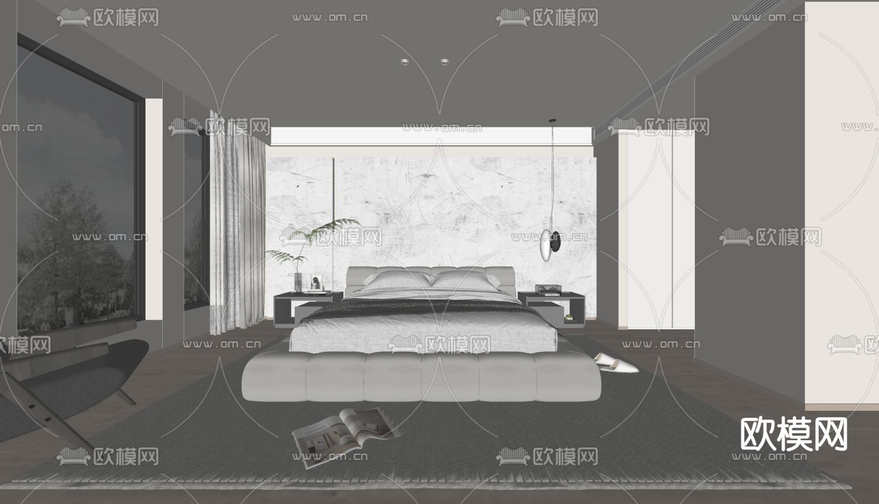 现代卧室 主卧 主人房su模型