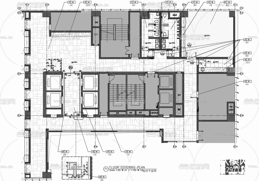 培訓(xùn)室會議室及公區(qū)走道cad施工圖下載(渲染圖5)