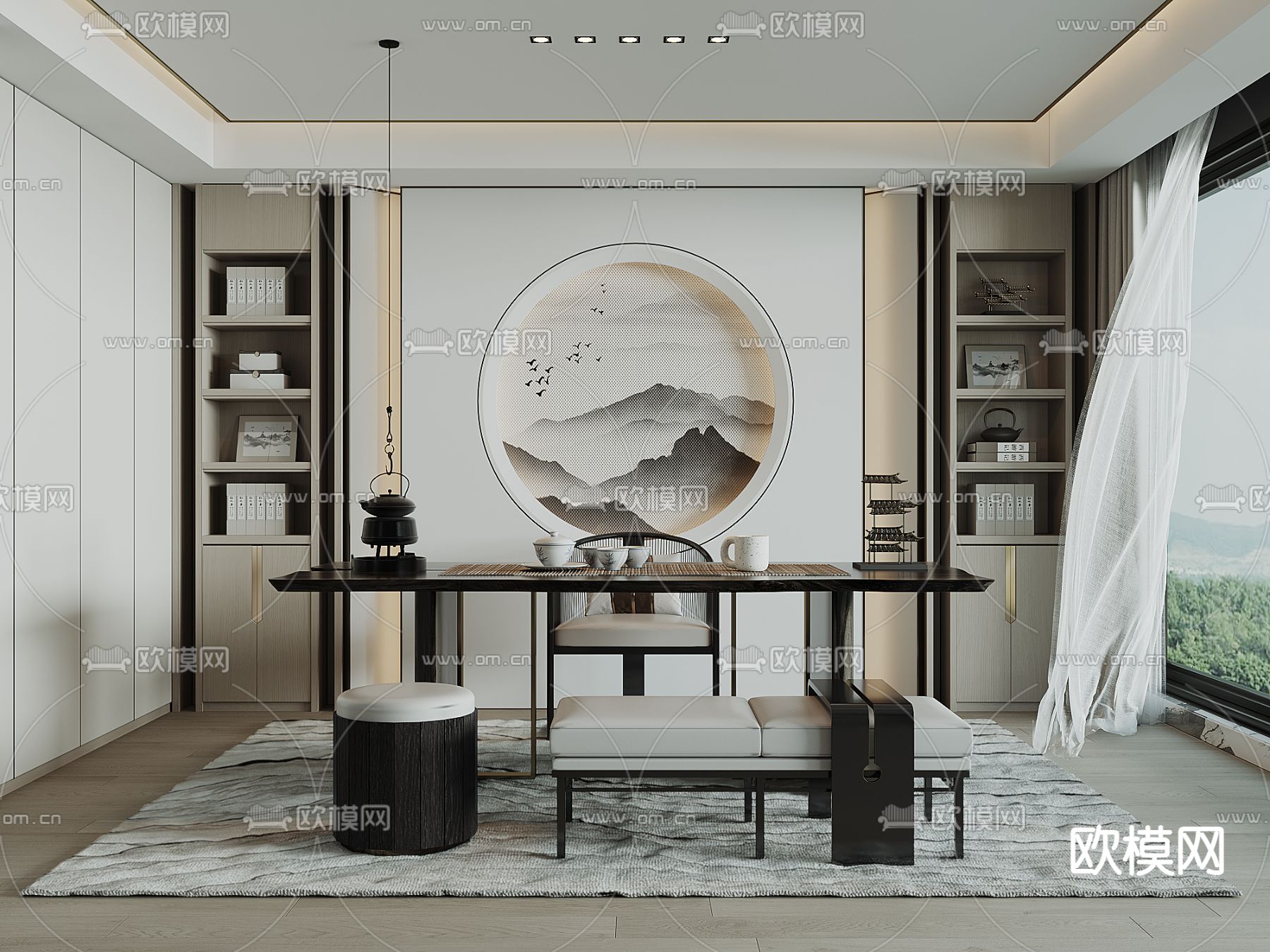 新中式茶室3d模型下载