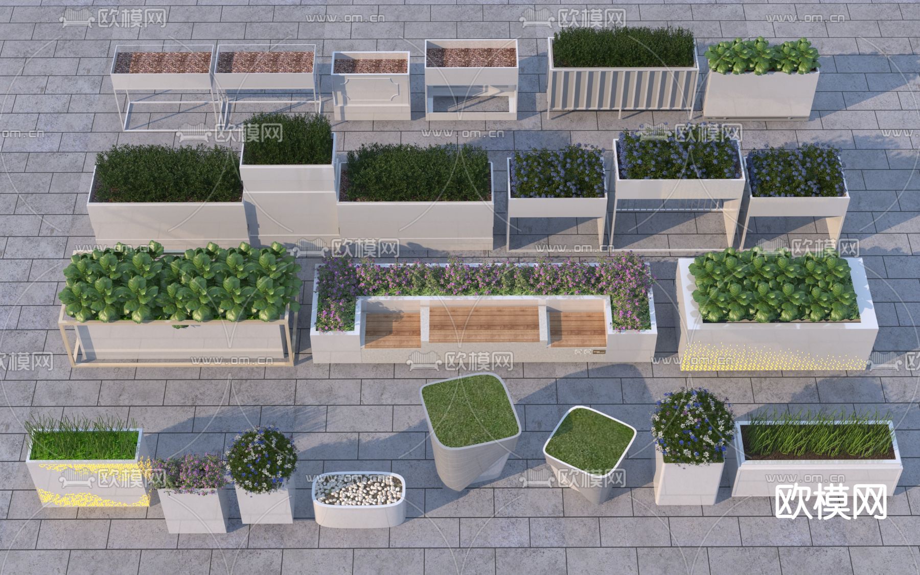 户外花坛 花箱 花钵3d模型下载