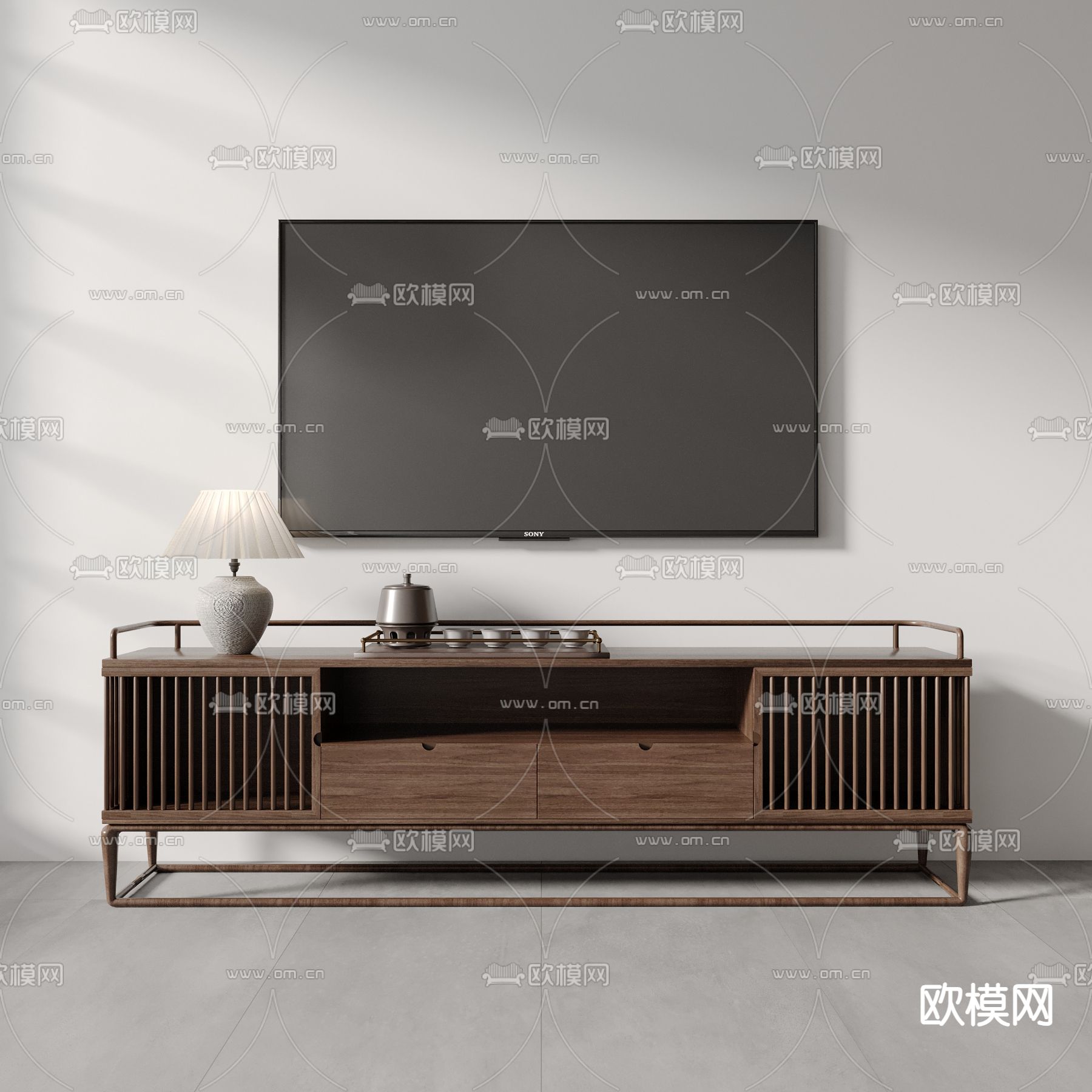 新中式电视柜3d模型下载