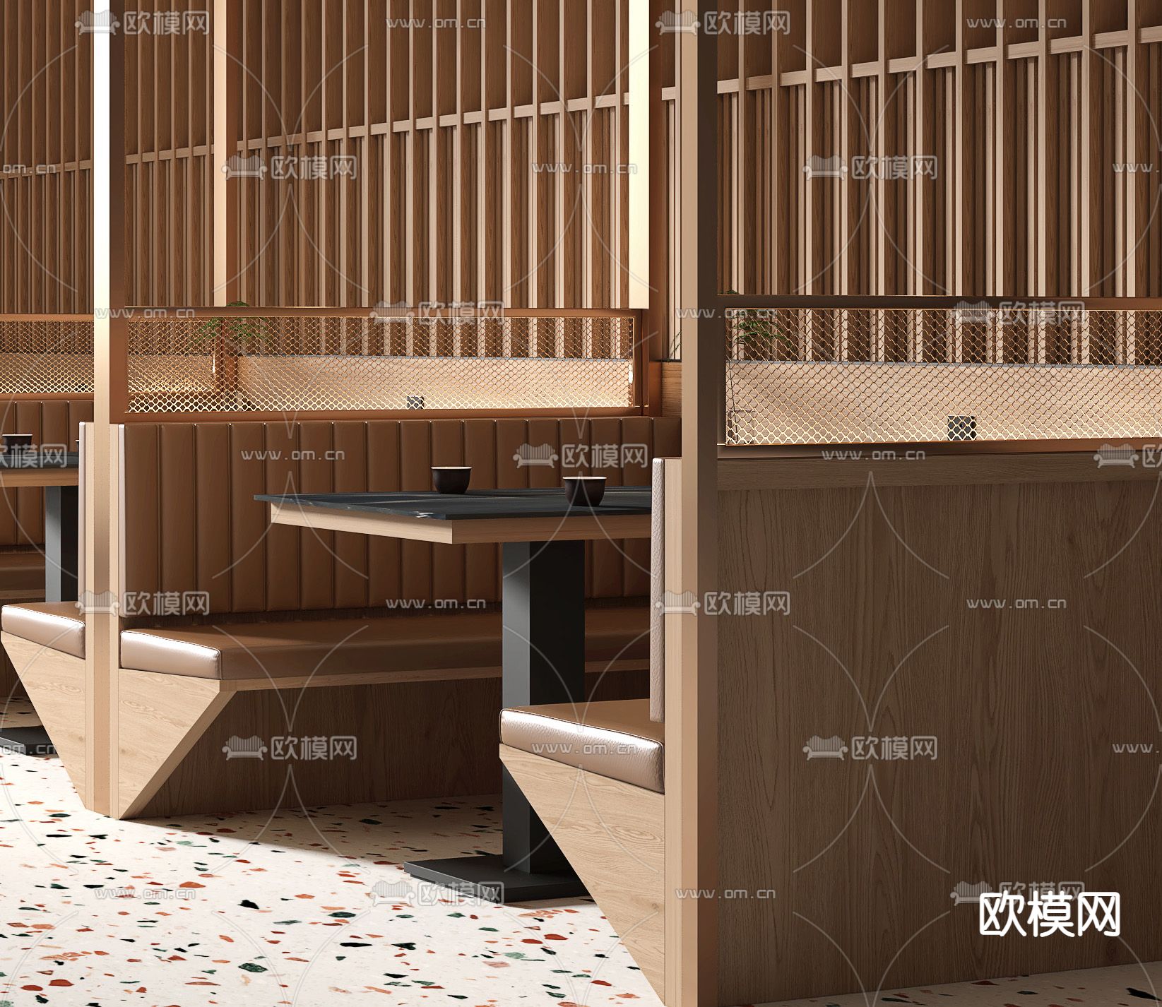 现代茶餐厅 卡座餐桌椅3d模型下载（渲染图2）