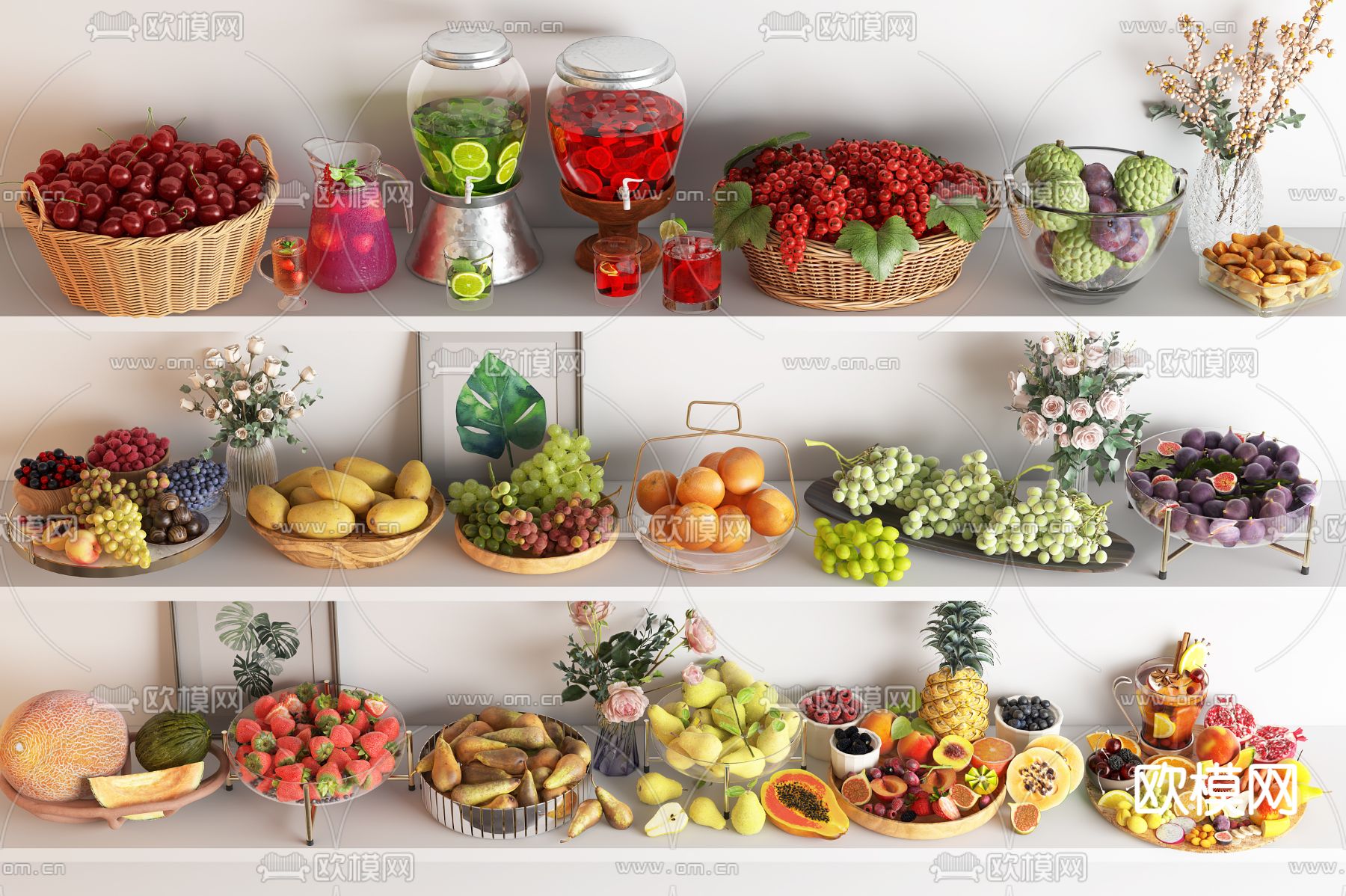 水果 果盘 饮料 水果盆su模型下载（渲染图1）