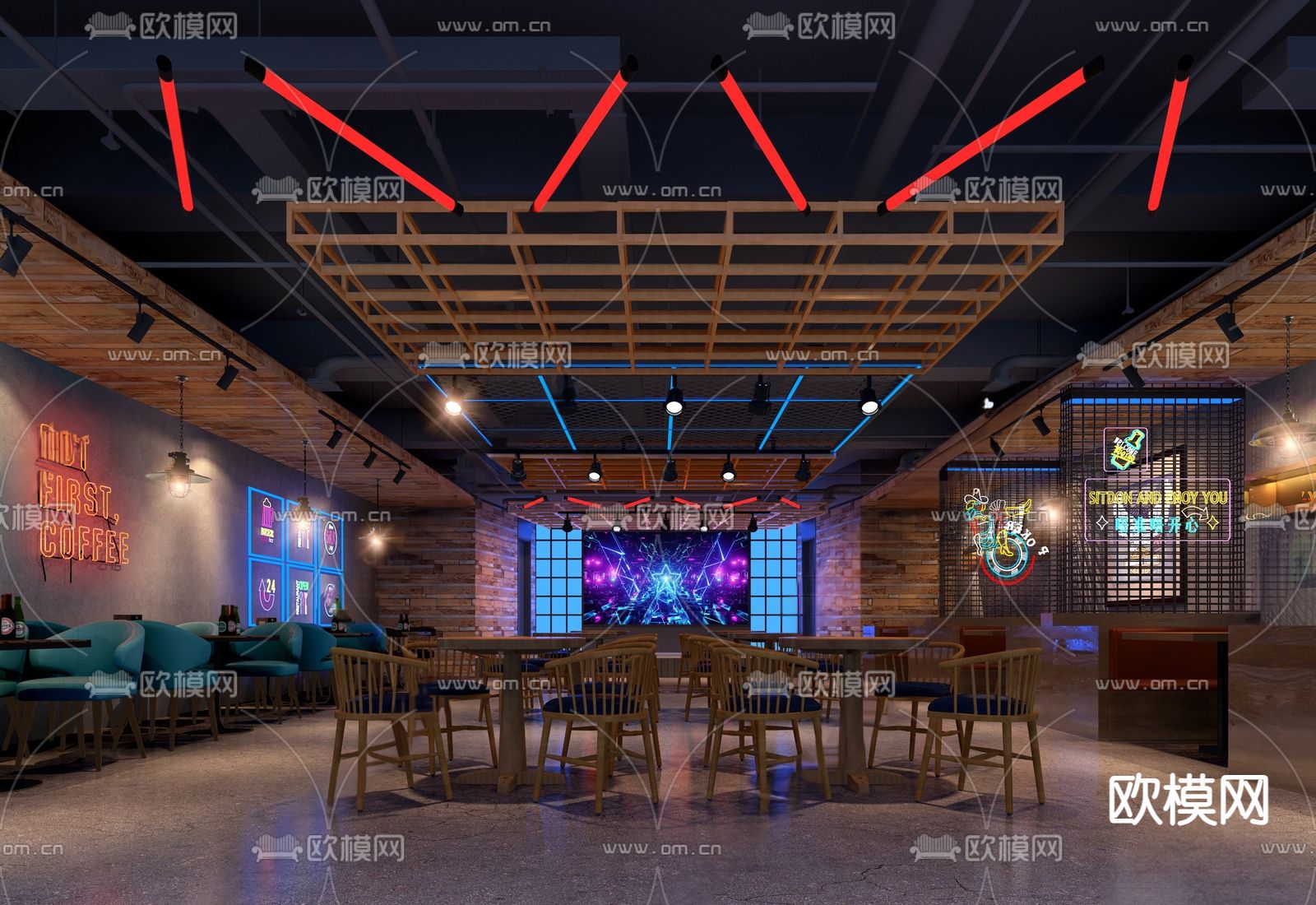 工业风音乐餐厅su模型下载