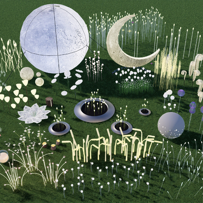  现代景观灯 草坪灯 星星灯su模型 