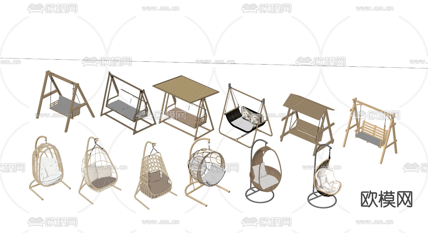 秋千椅 吊椅 吊篮su模型下载（渲染图2）