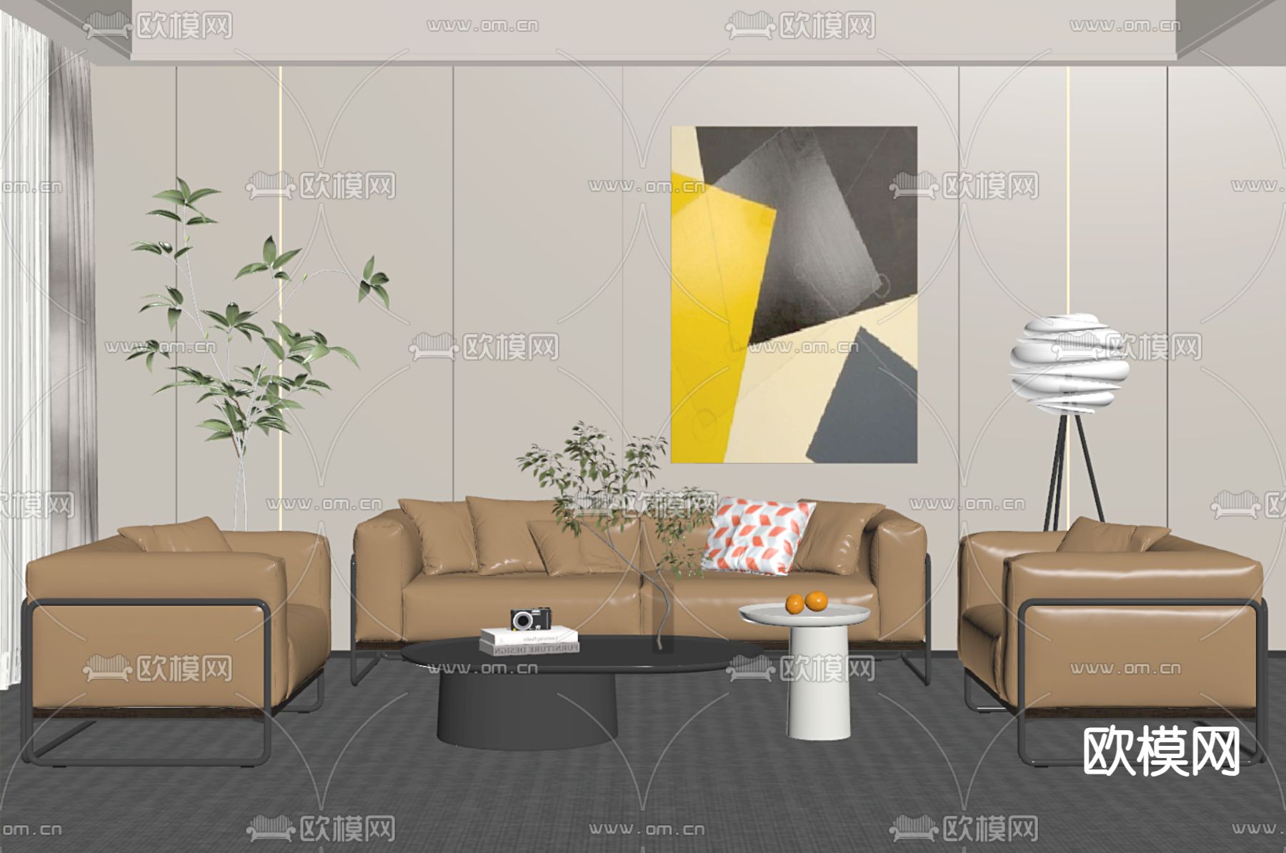 现代办公沙发su模型下载（渲染图1）