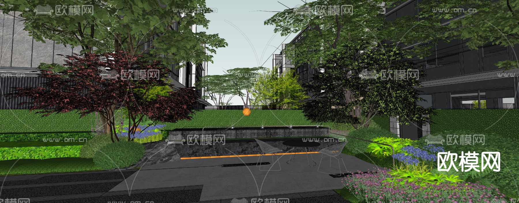 住宅小区景观 林下休憩su模型下载（渲染图1）