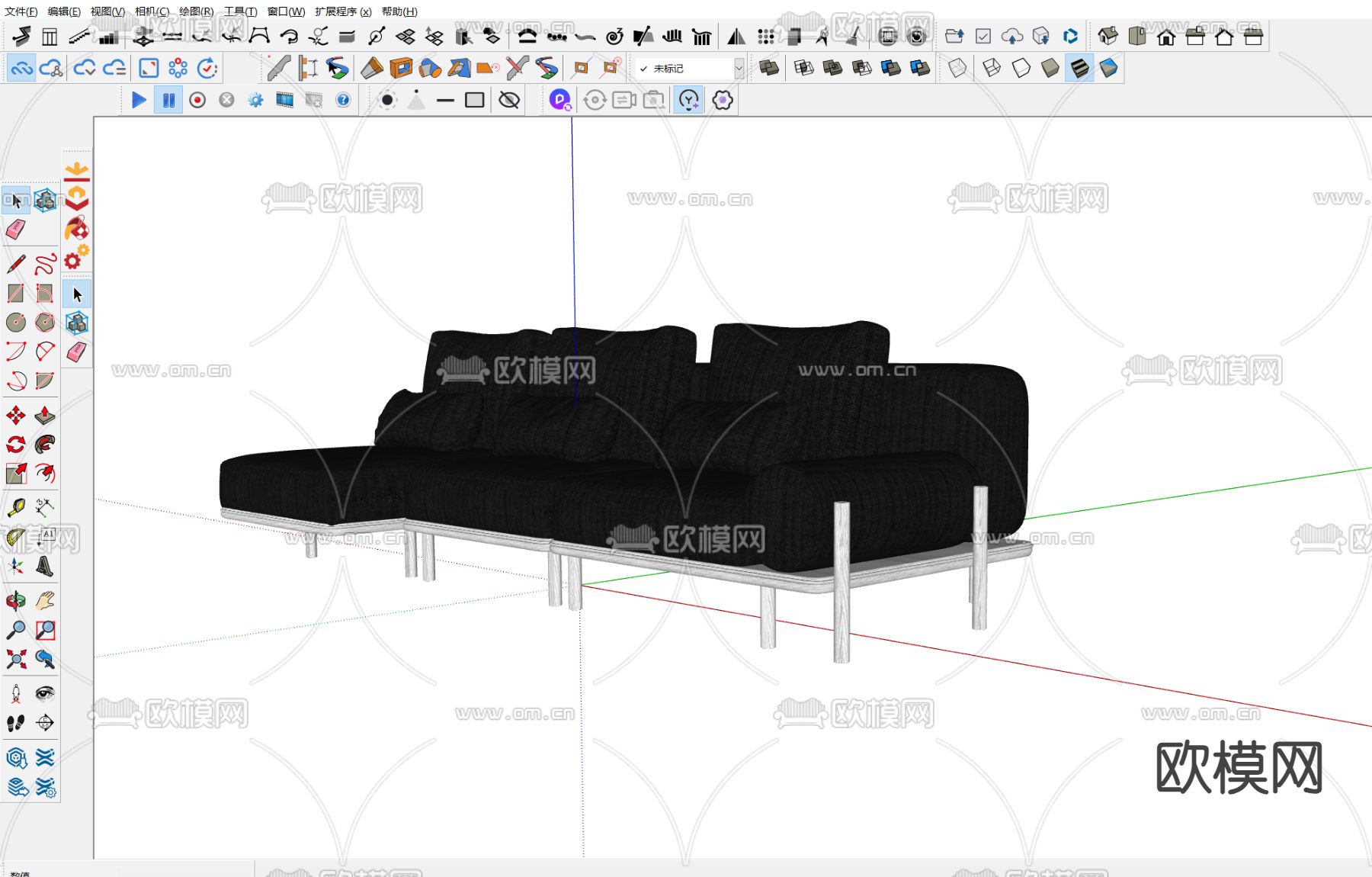 现代多人沙发su模型下载（渲染图1）