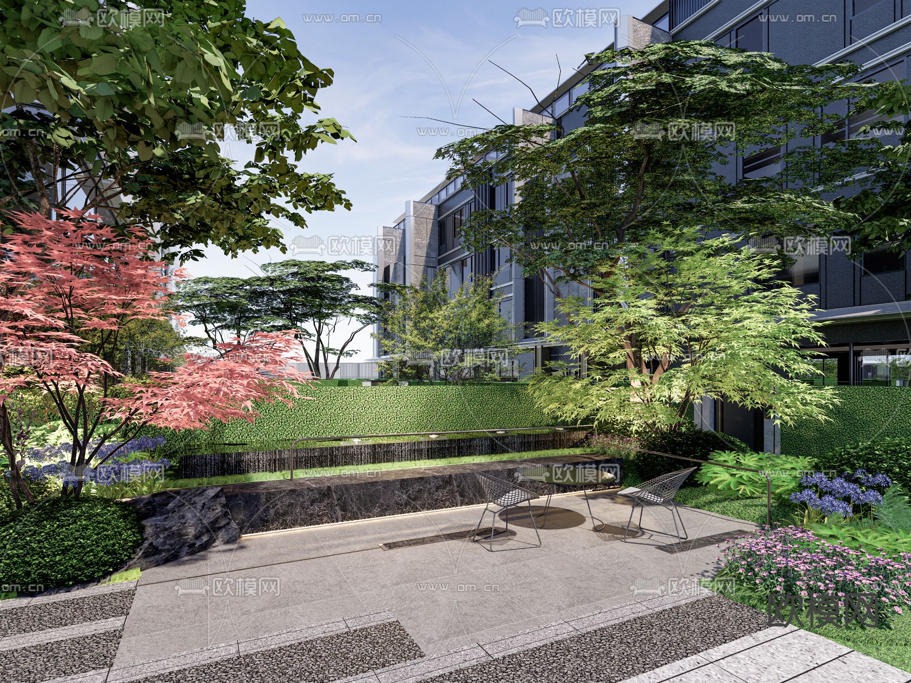住宅小区景观 林下休憩su模型下载（渲染图2）