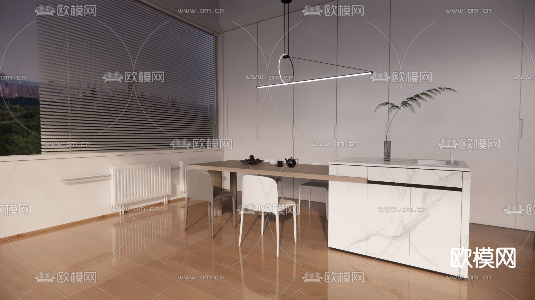 中岛吧台 餐厅吧台su模型下载（渲染图1）