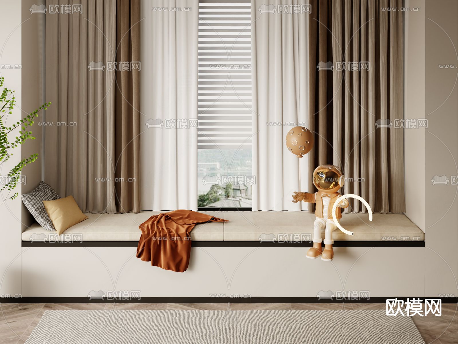 现代飘窗坐垫su模型下载