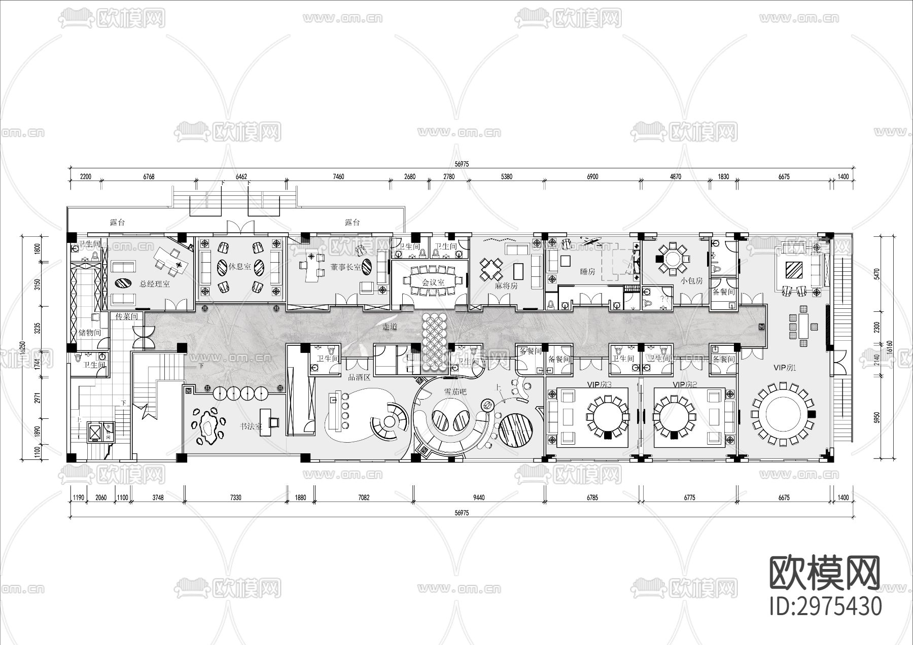 两层私房菜餐厅cad平面图下载（渲染图2）