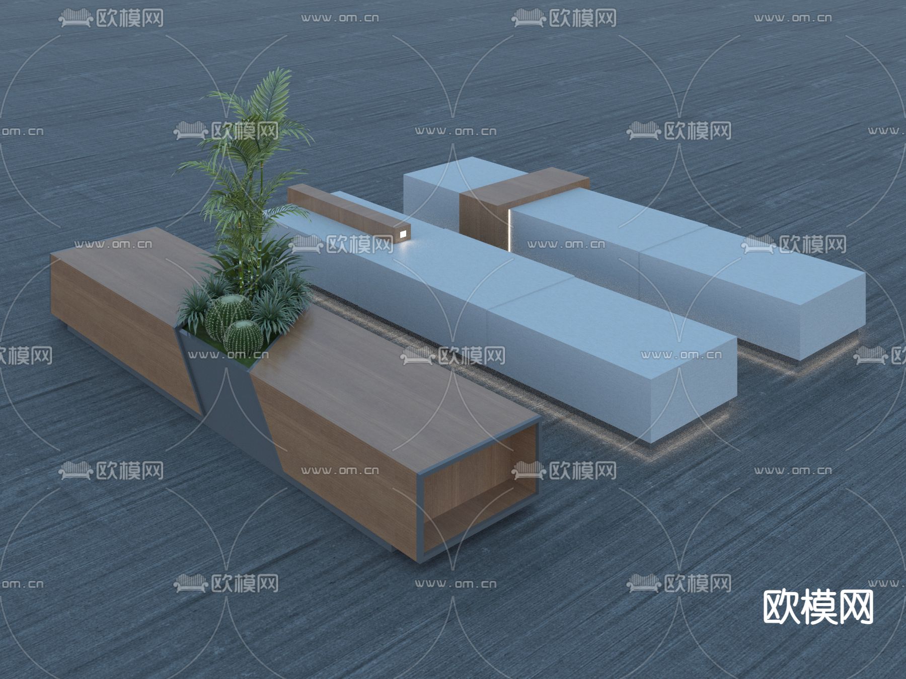 户外椅 景观座椅 坐凳 景观长凳su模型下载（渲染图1）
