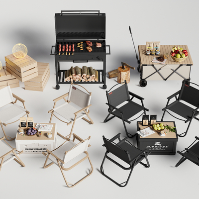  户外桌椅 露营桌椅 折叠桌椅su模型 