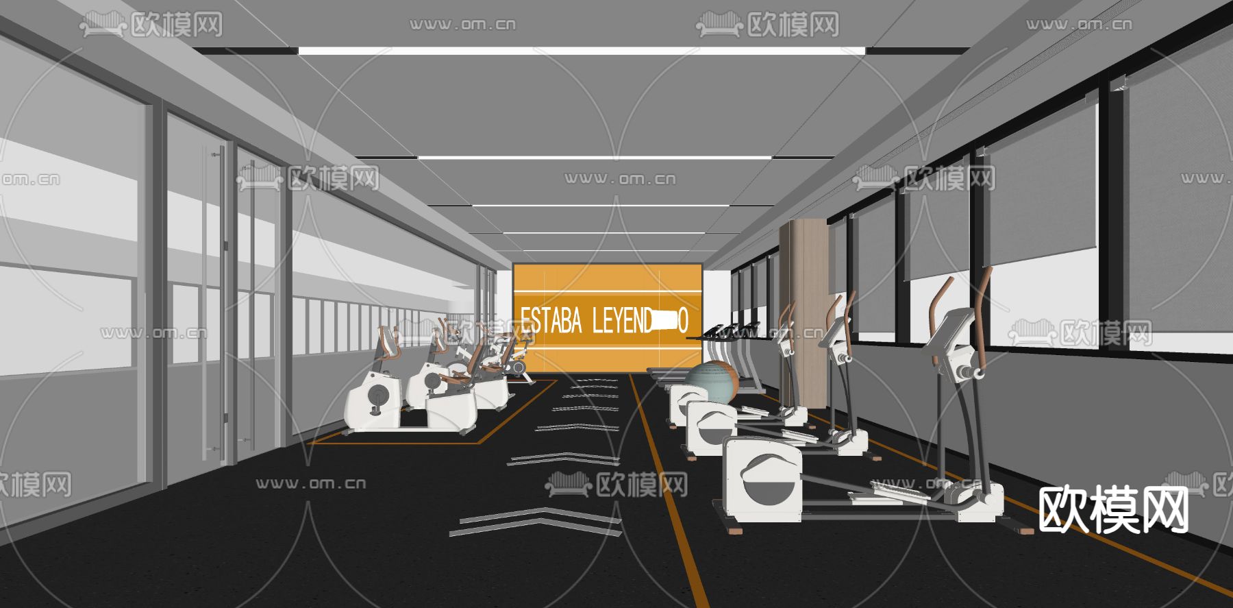 现代健身房su模型下载（渲染图2）