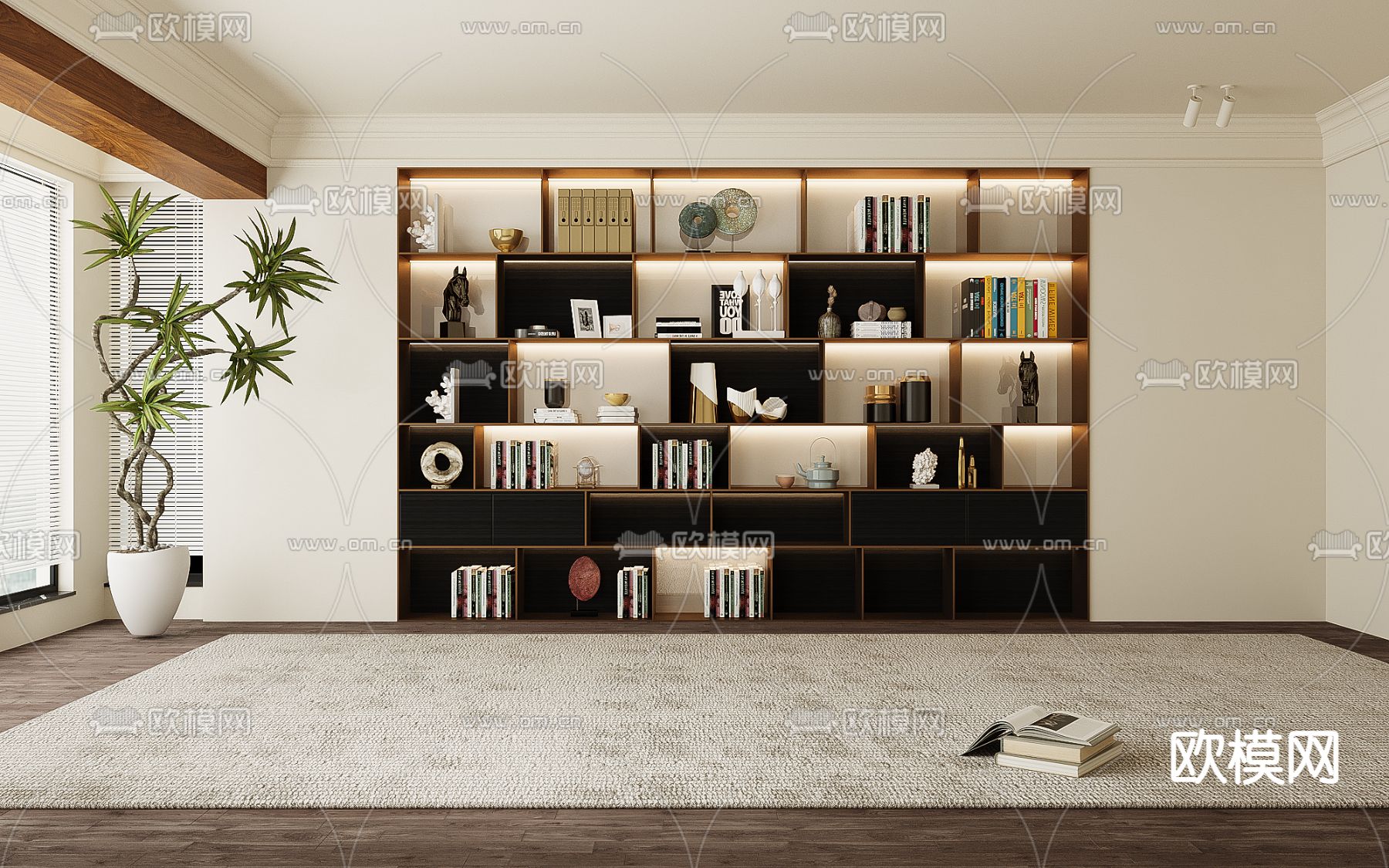 现代书柜 陈列柜3d模型下载