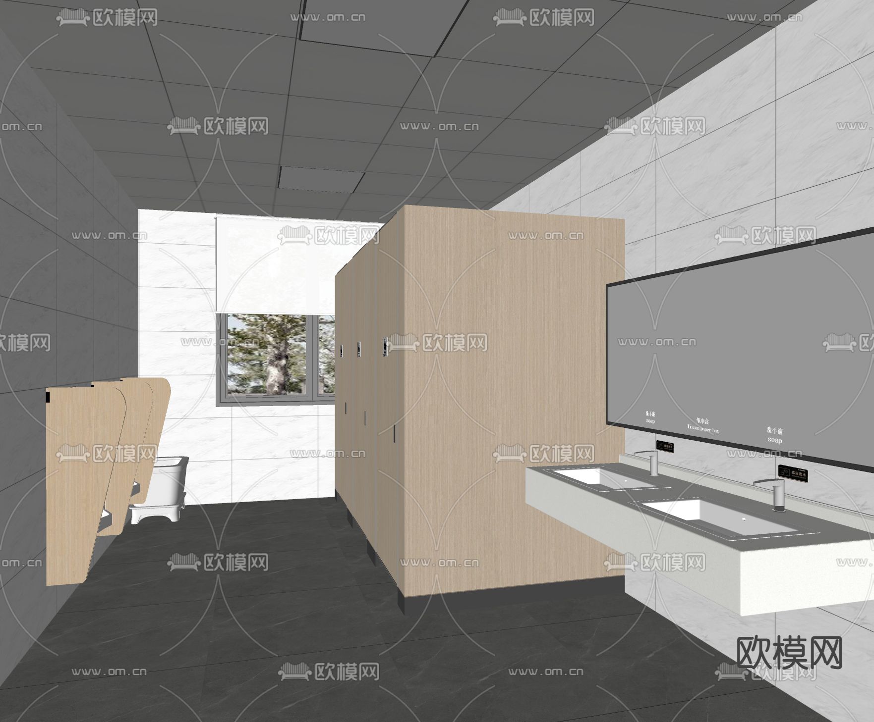 公共卫生间 男厕 公厕su模型下载（渲染图2）