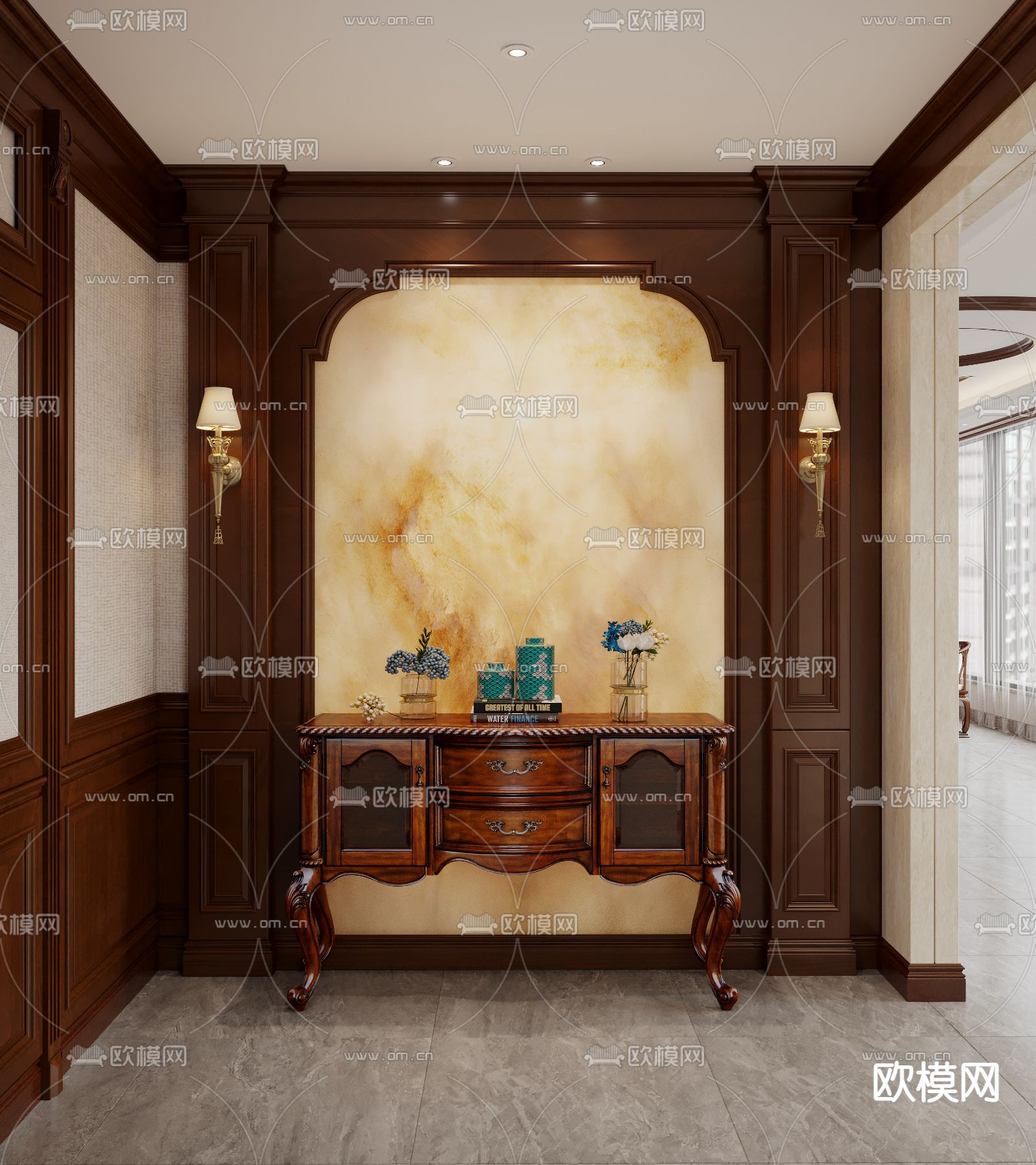 美式总经理室 董事长室3d模型下载（渲染图3）