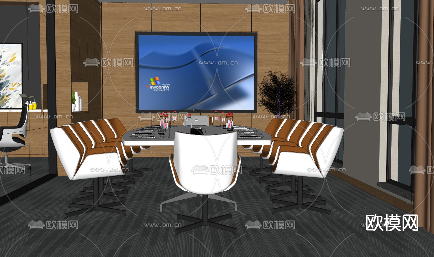 现代会议室su模型下载（渲染图2）