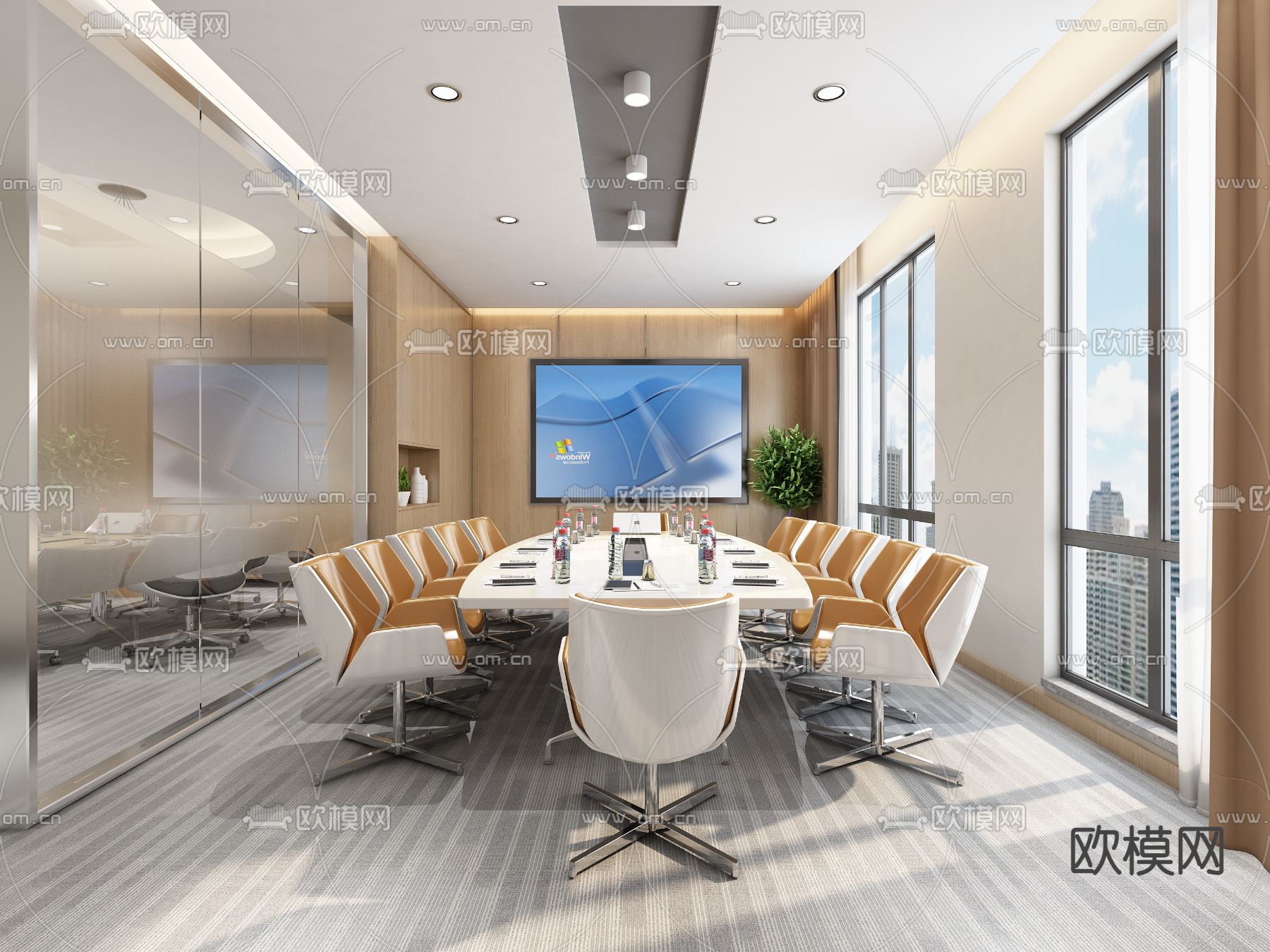 现代会议室su模型下载（渲染图1）