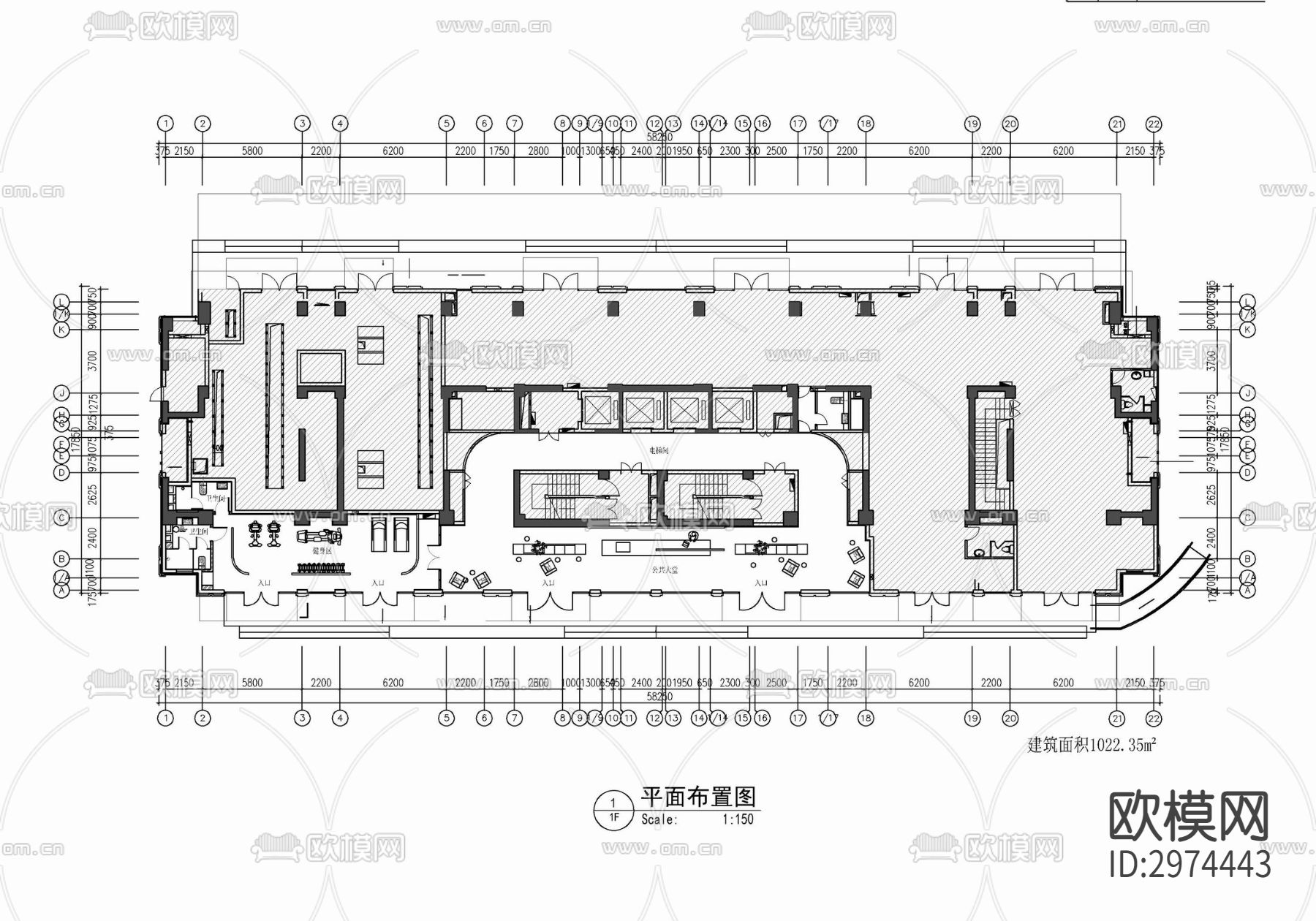 新富港中心公寓大堂 样板间cad平面图下载（渲染图3）