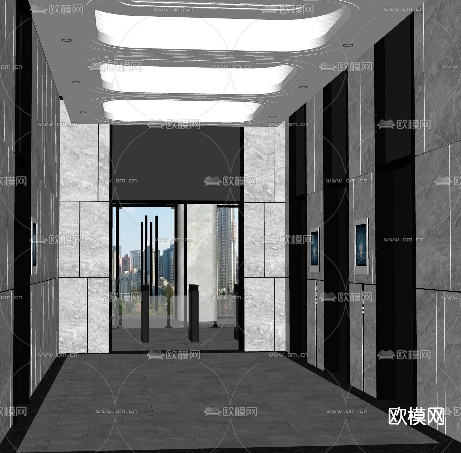 办公楼电梯厅 电梯间su模型下载（渲染图2）