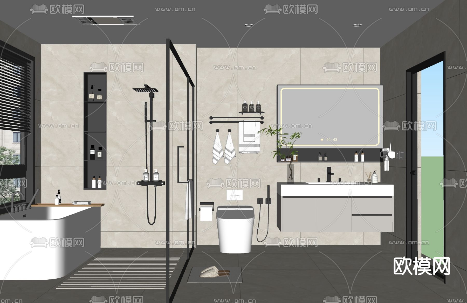 奶油风卫生间 洗手间 浴室su模型下载（渲染图2）