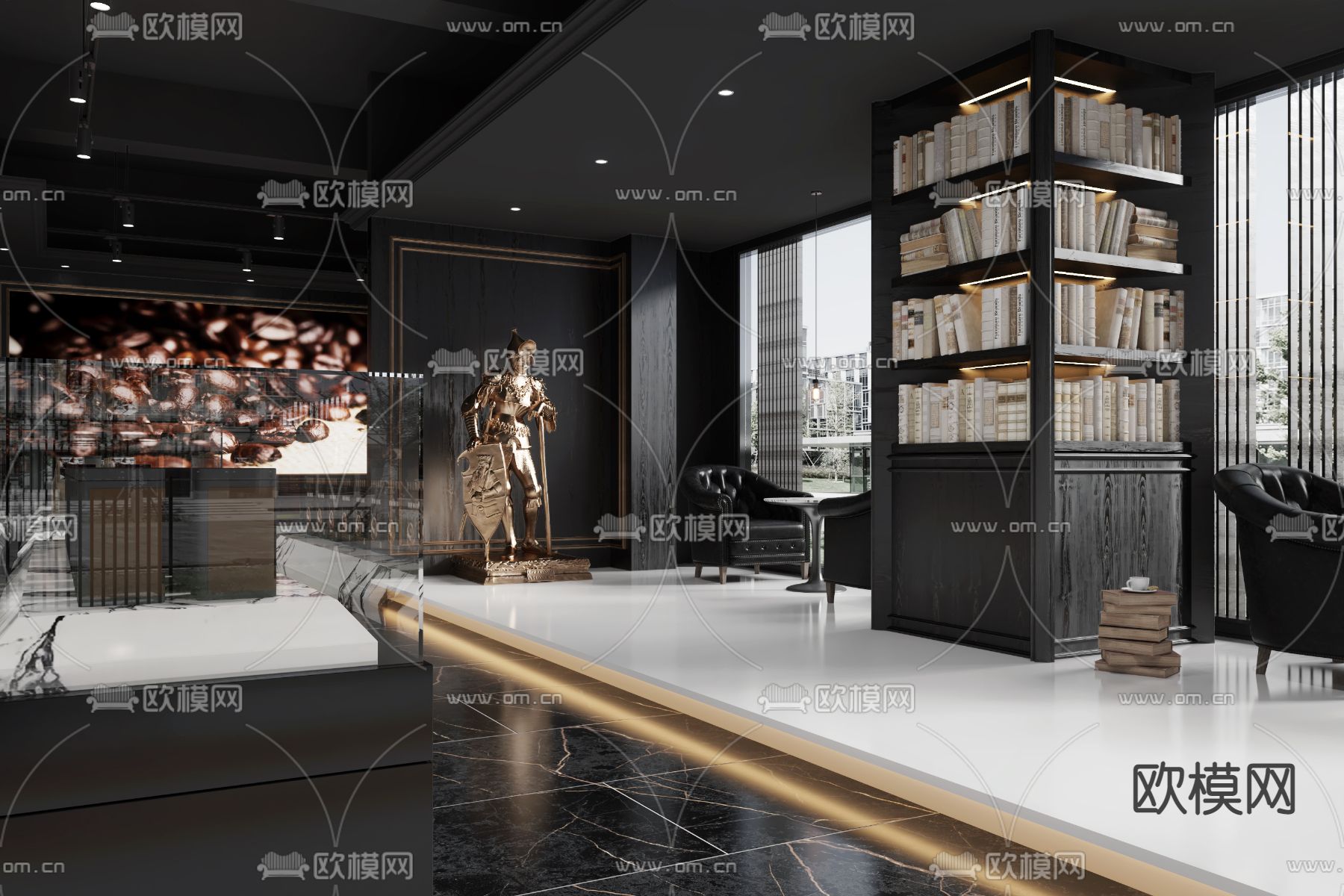 暗黑风咖啡馆 咖啡厅3d模型下载（渲染图2）