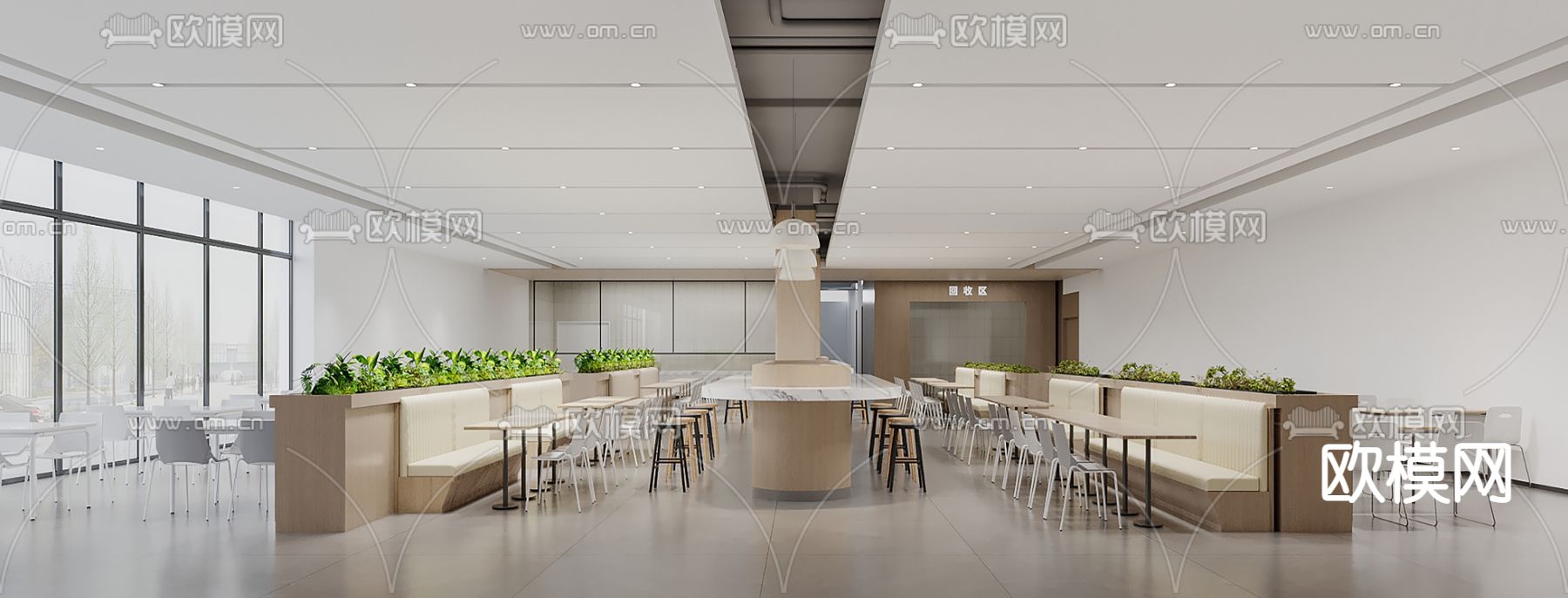 职员食堂 员工餐厅3d模型下载（渲染图1）