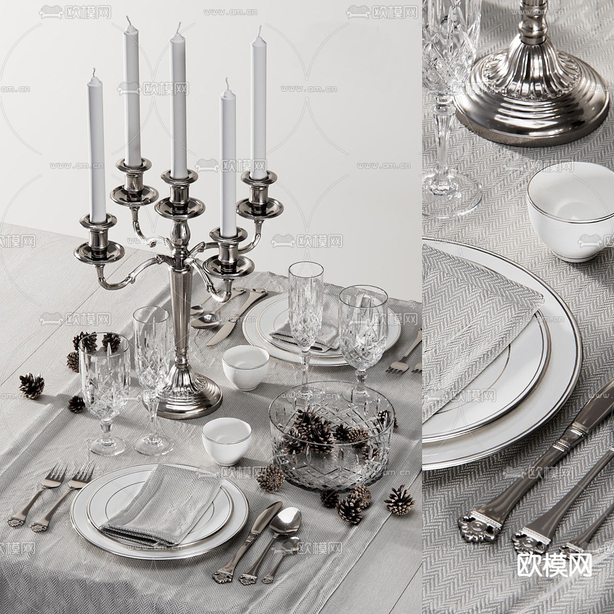 西餐餐具 刀叉 烛台免费3d模型下载