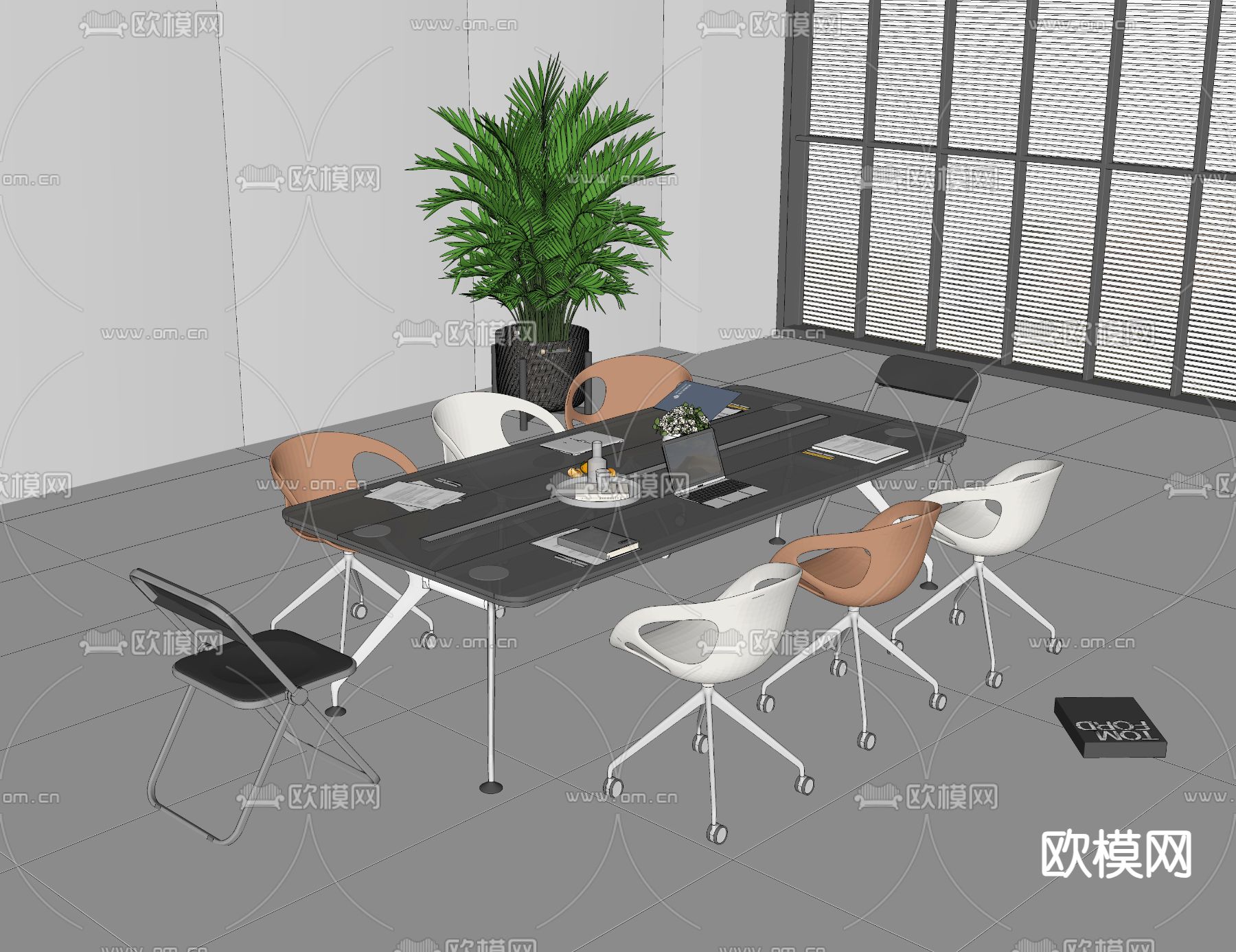 现代会议桌 会议台su模型下载（渲染图2）