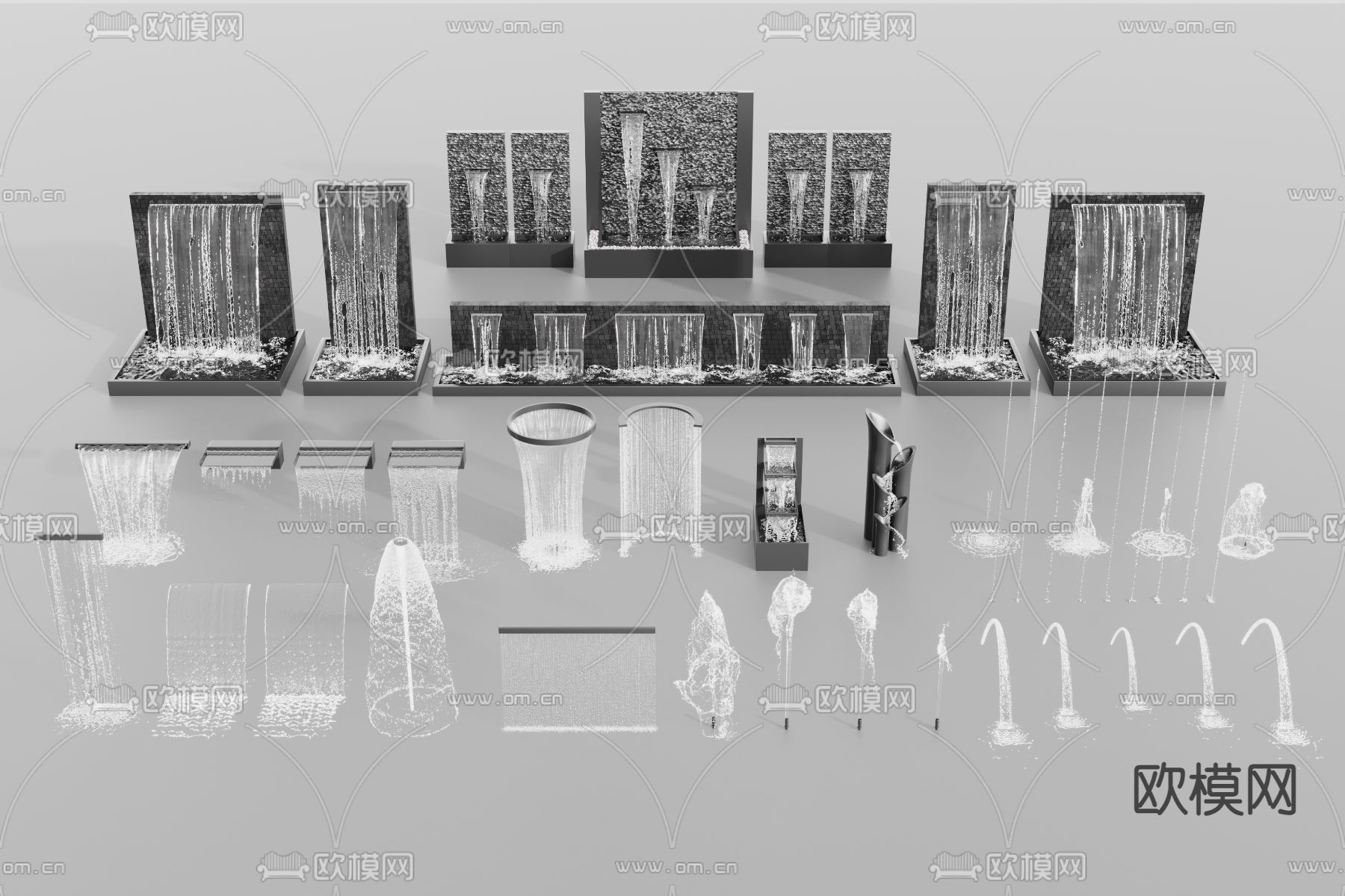 喷泉 流水 瀑布 水景3d模型下载