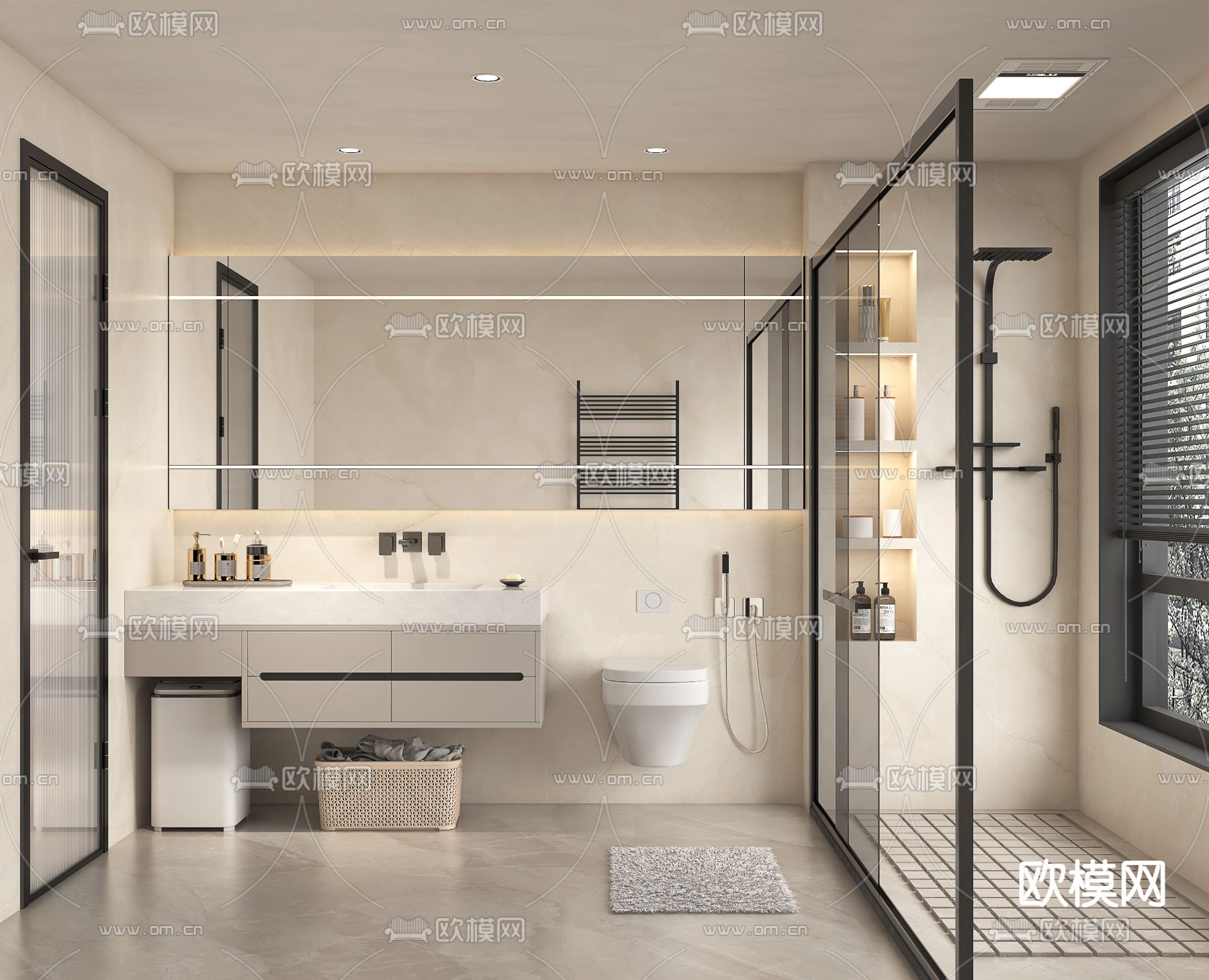现代卫生间 浴室 洗手间3d模型下载（渲染图1）