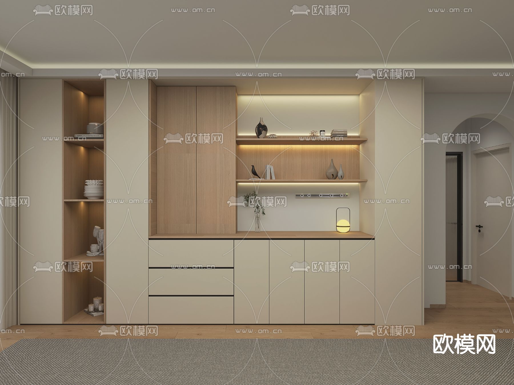 奶油风橱柜 餐边柜3d模型下载